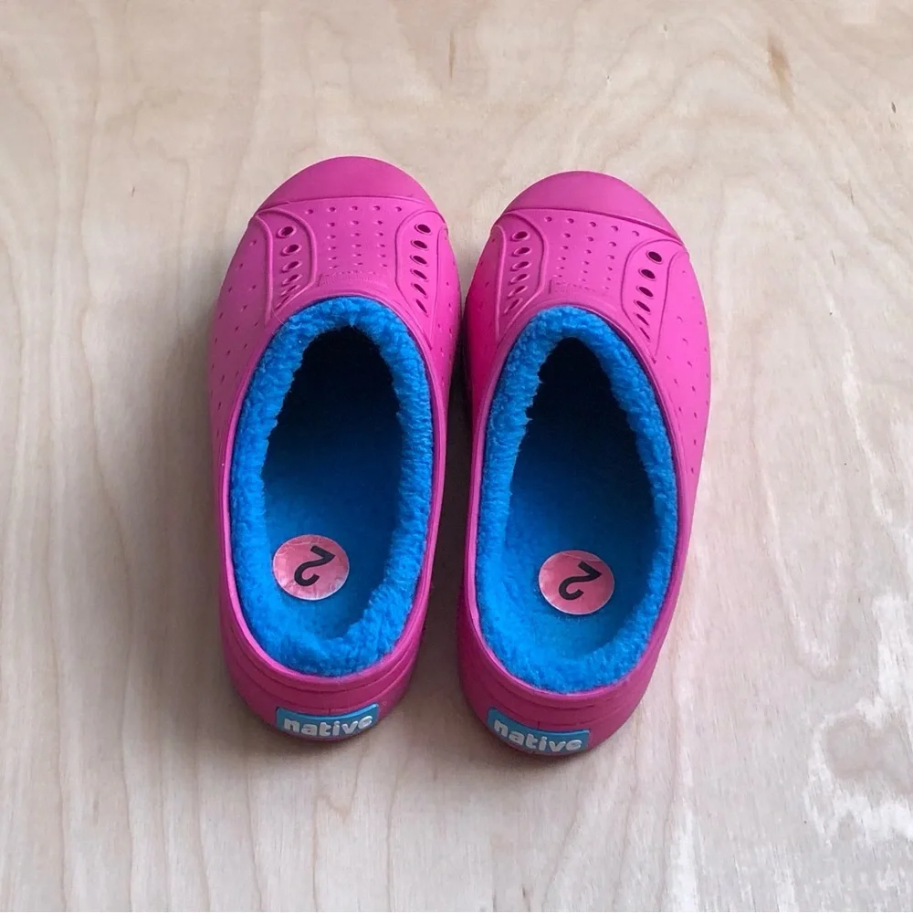 Native Bright Pink Blue Lined Clogs Girls Sz 2